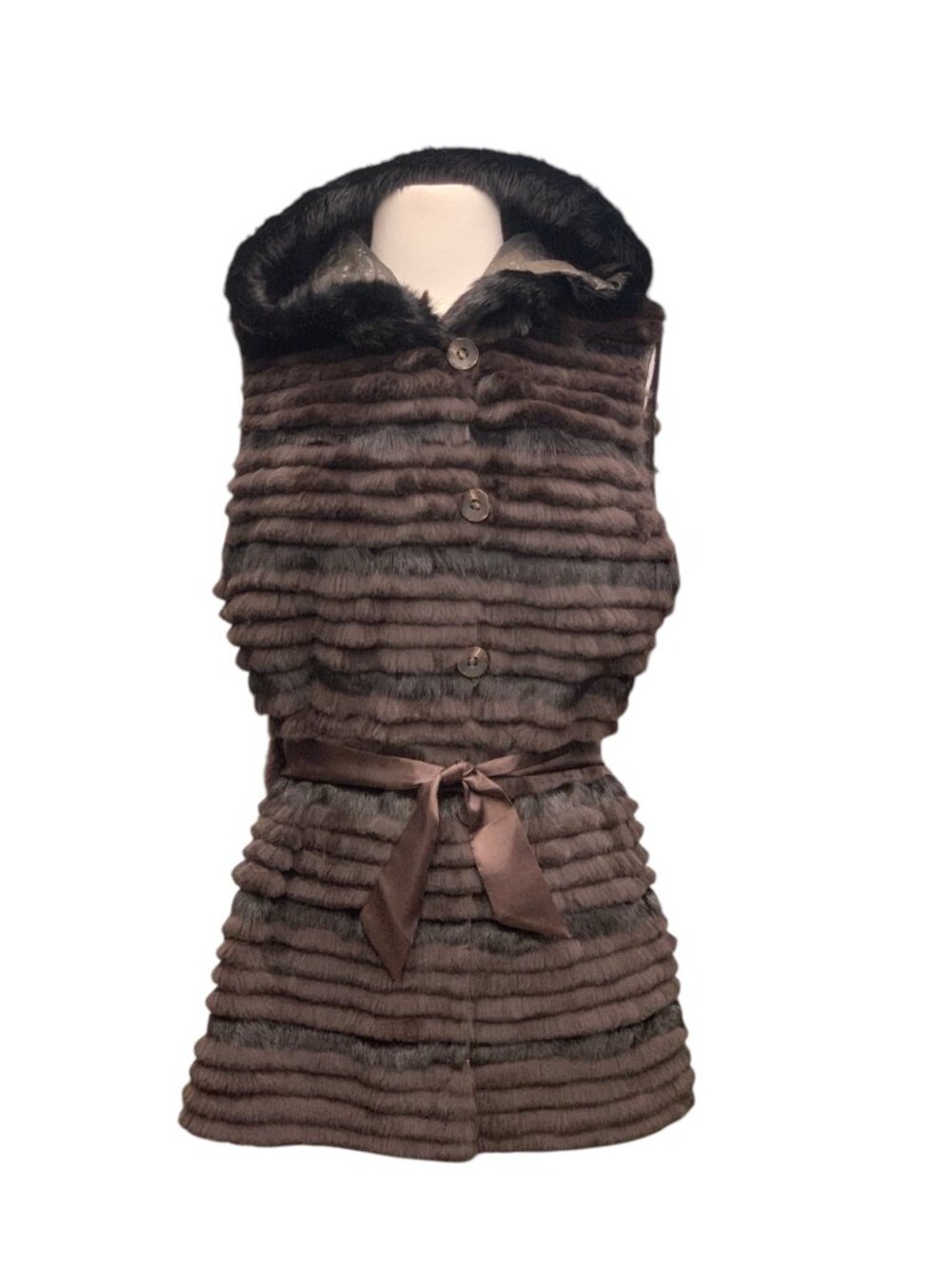 Key Wear Rex Rabbit & Mink Reversible Hooded Vest Jacket US size S